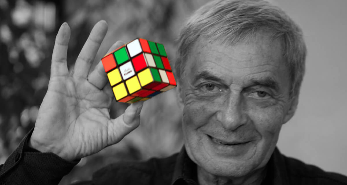 Ernő Rubik Photo with Cube Cover